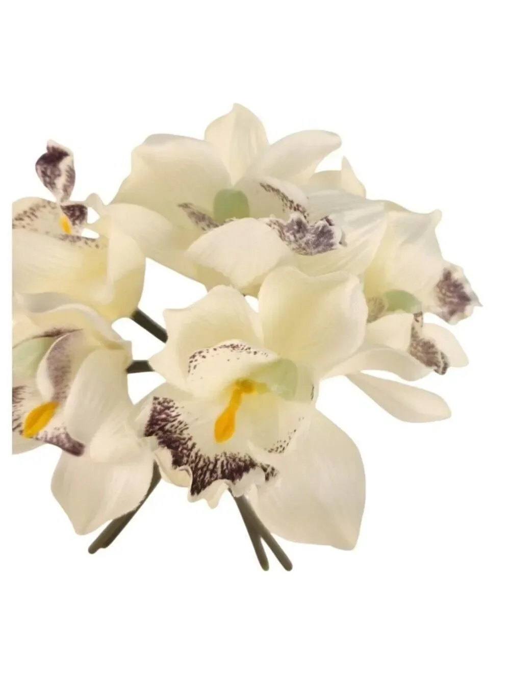 Ivory Cymbidium Orchid Artificial Flowers 7 Stem Bundle, Faux Orchid Wedding Flo